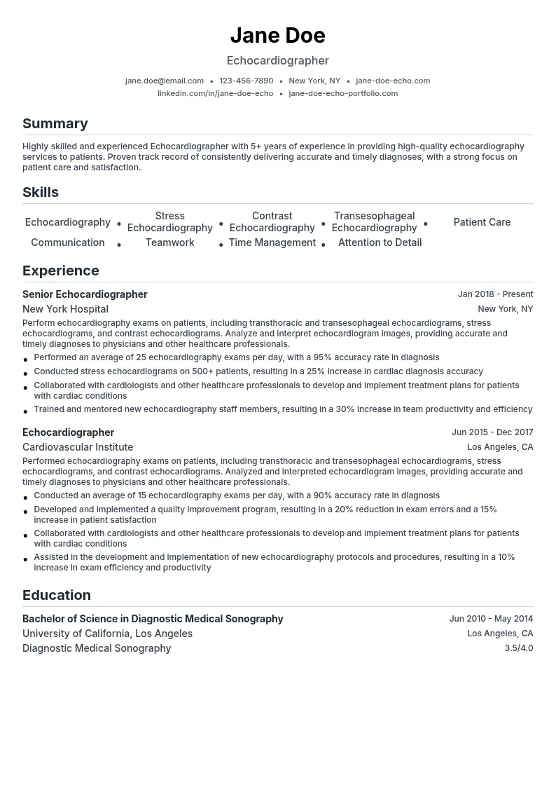 Echocardiographer resume example