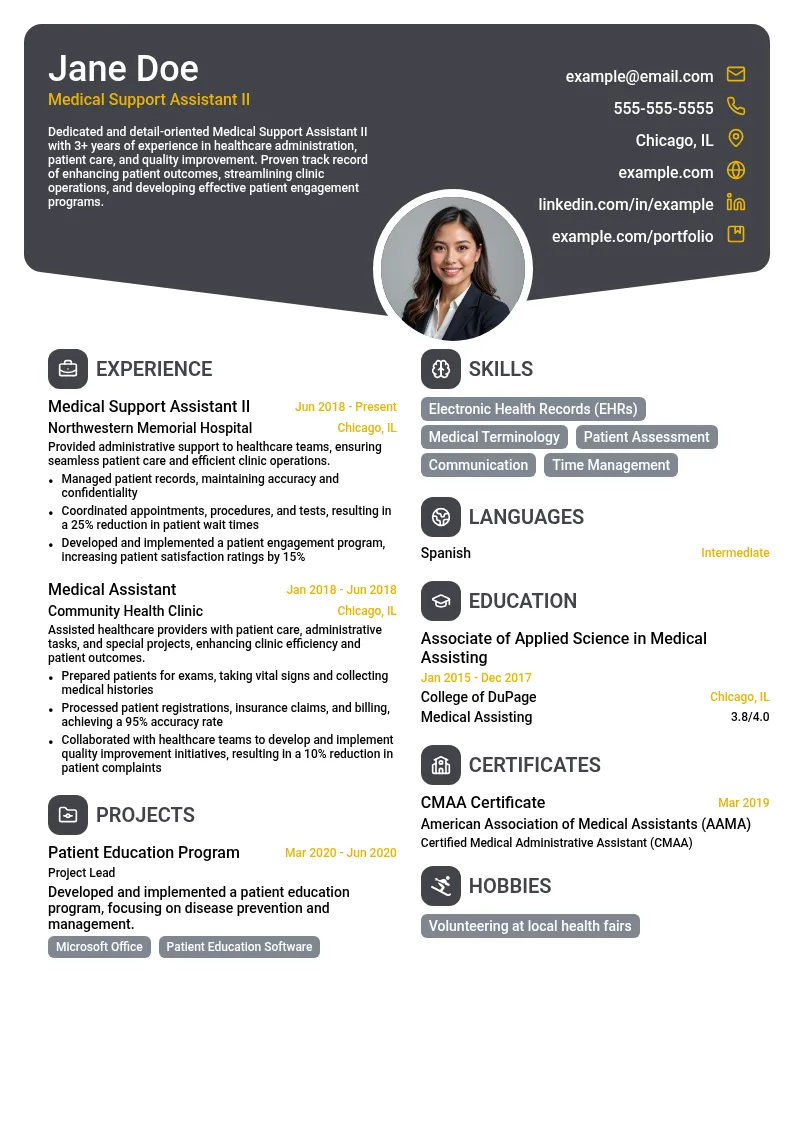 Medical Support Assistant II resume example