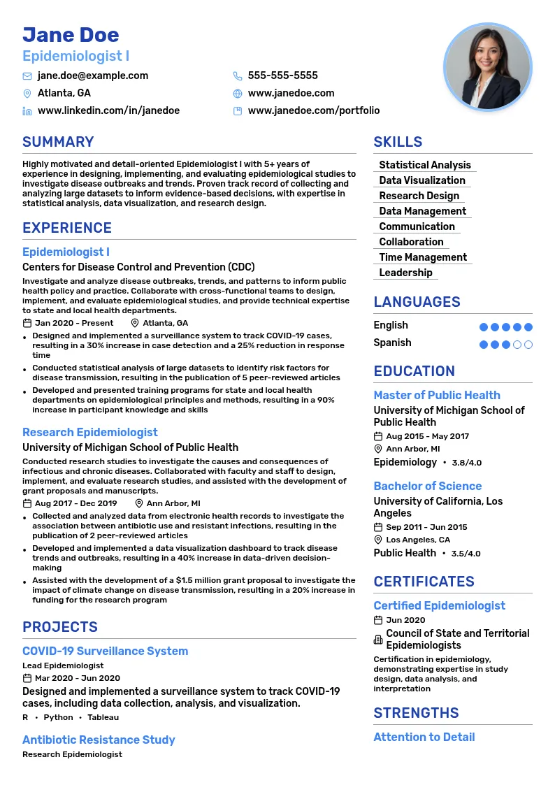 Epidemiologist I resume example