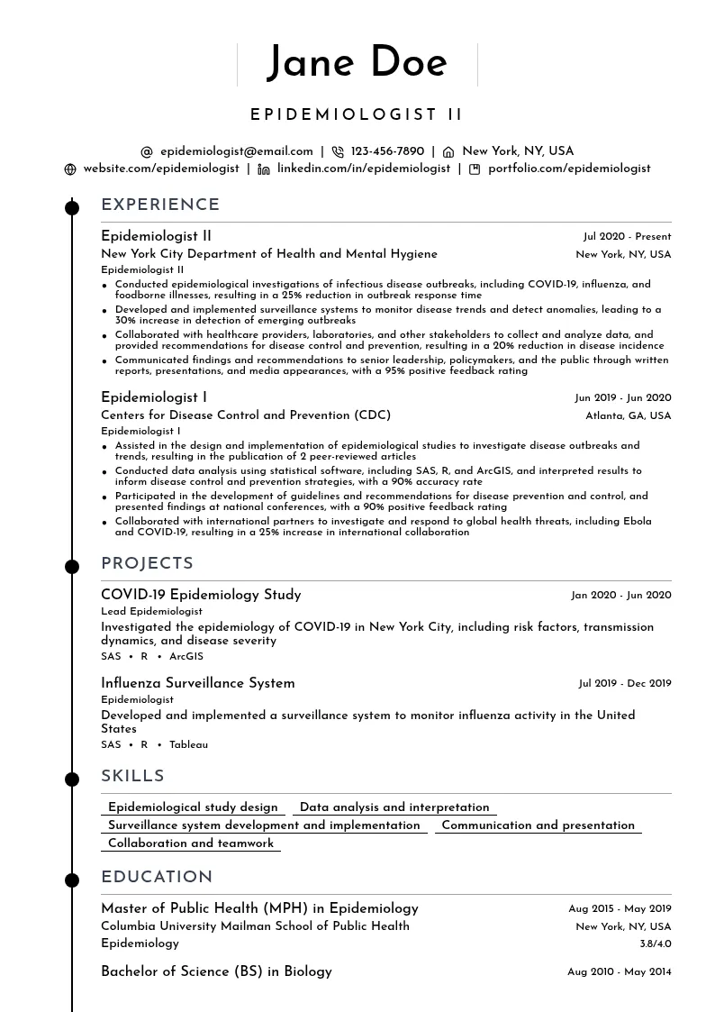 Epidemiologist II resume example