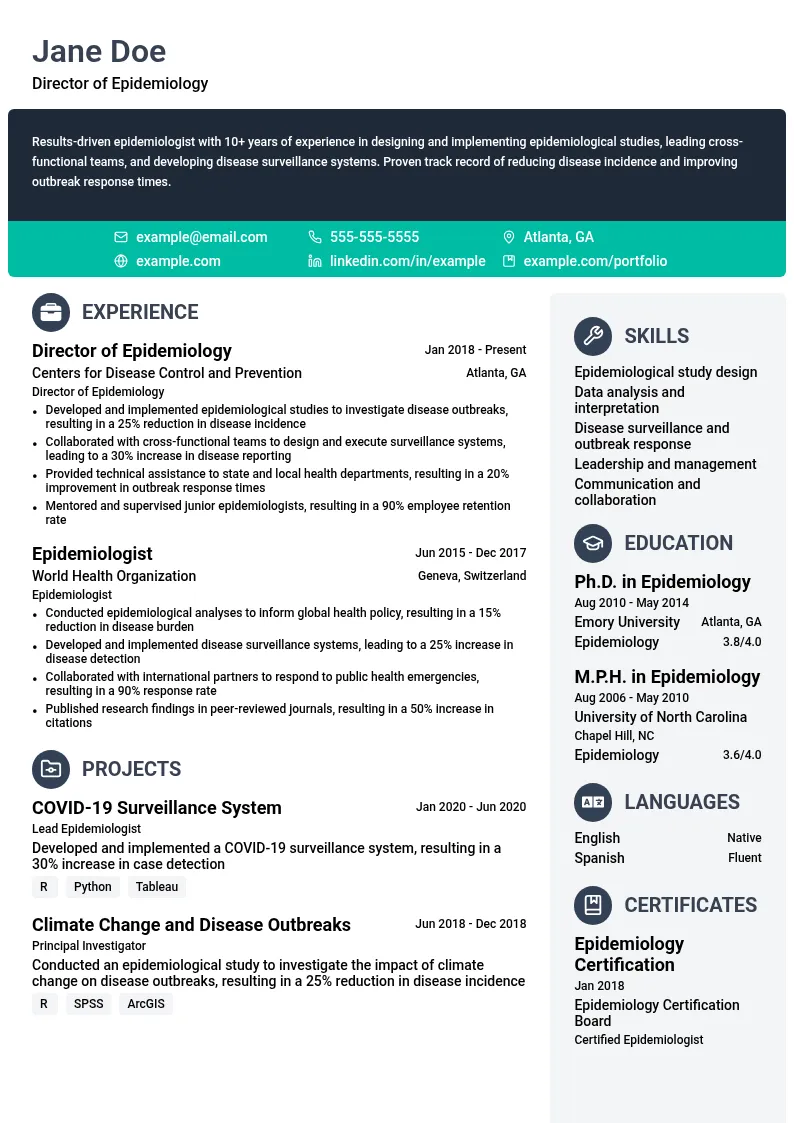 Director of Epidemiology resume example