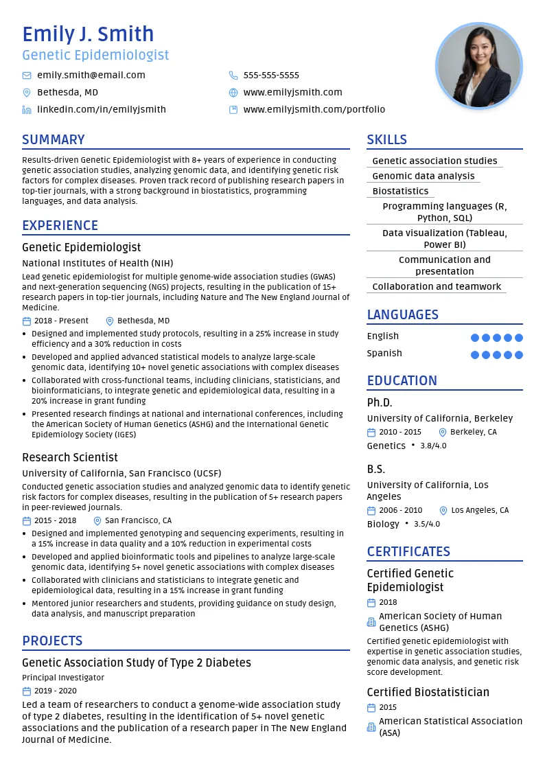 Genetic Epidemiologist resume example