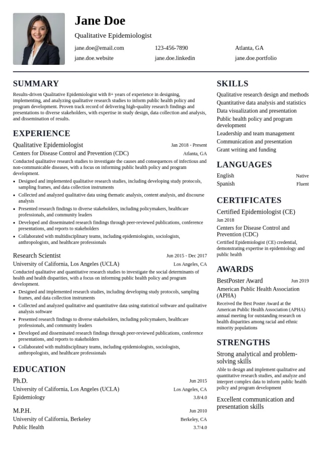 Qualitative Epidemiologist resume example