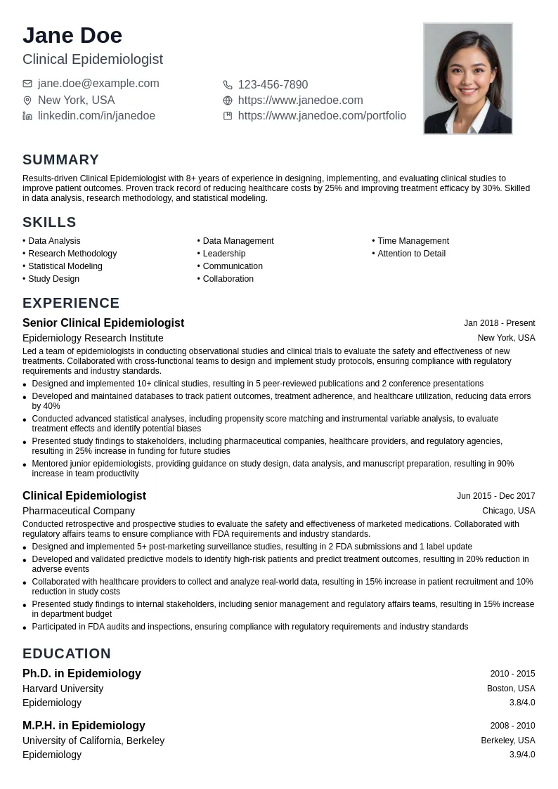 Clinical Epidemiologist resume example
