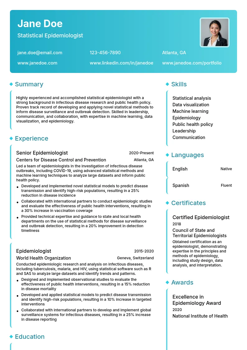 Statistical Epidemiologist resume example