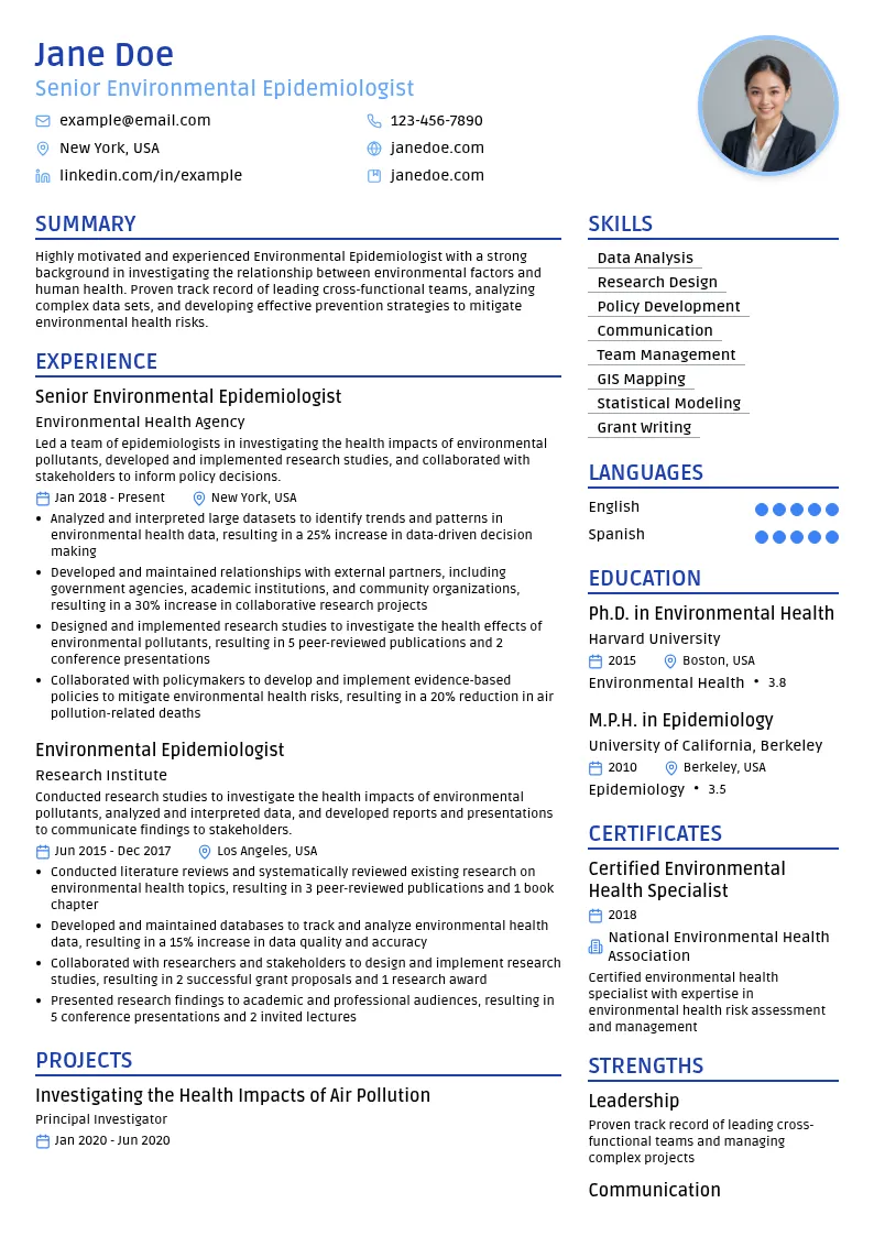 Environmental Epidemiologist resume example