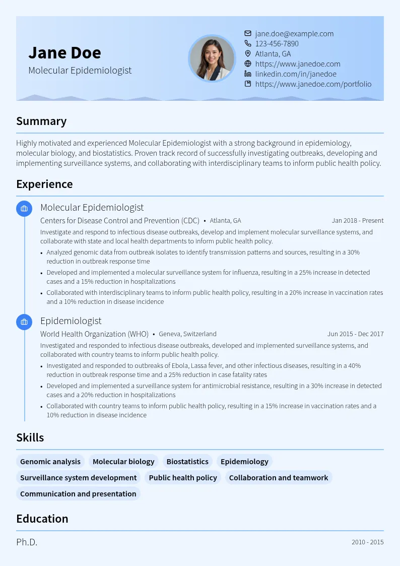 Molecular Epidemiologist resume example