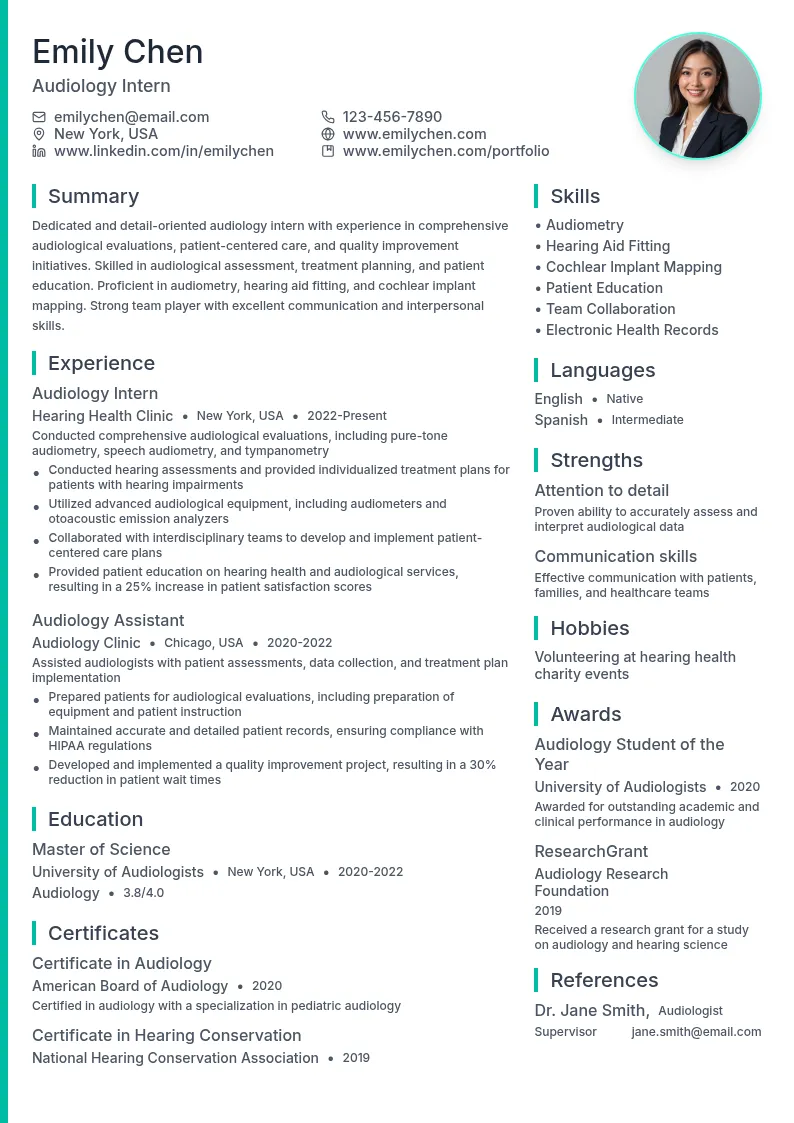 Audiologist Intern resume example