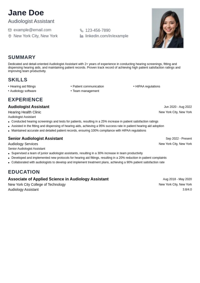 Audiologist Assistant resume example