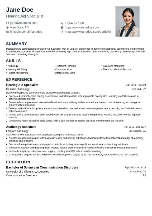 Hearing Aid Specialist resume example