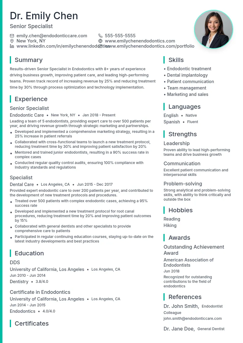 Senior Specialist resume example