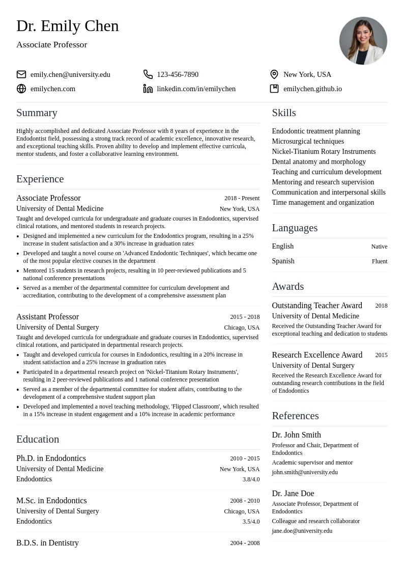 Associate Professor resume example