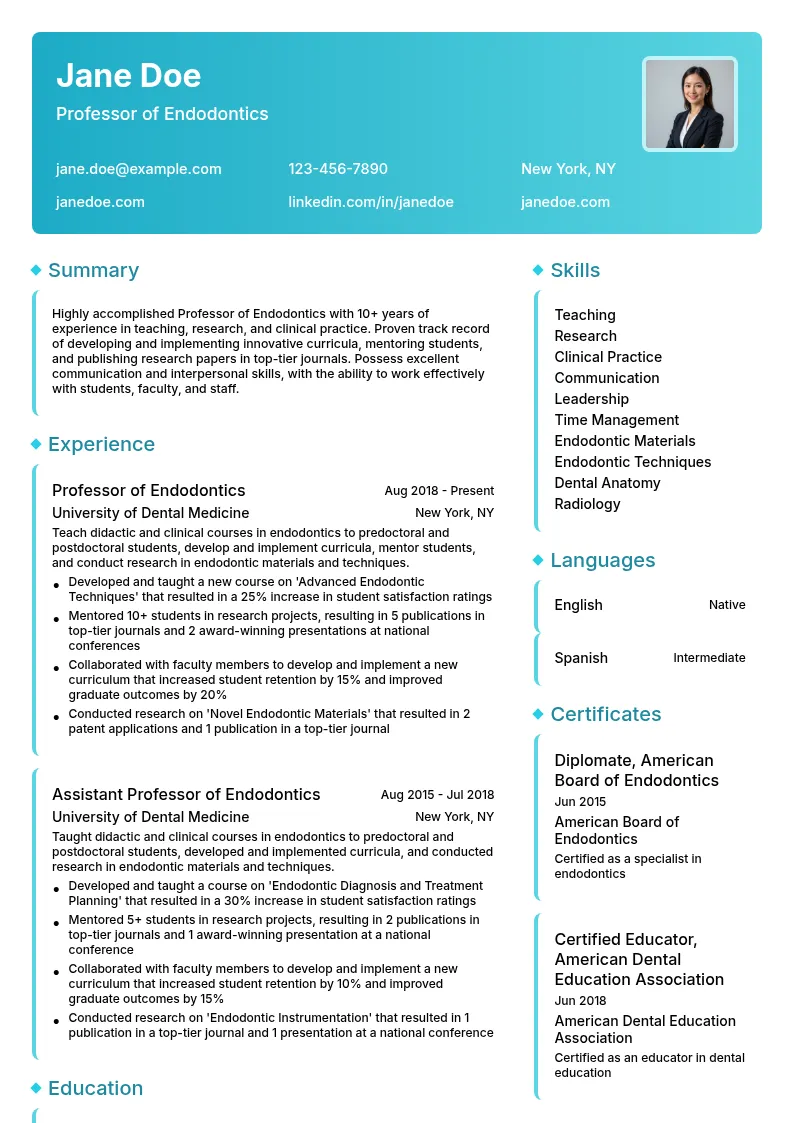 Professor resume example