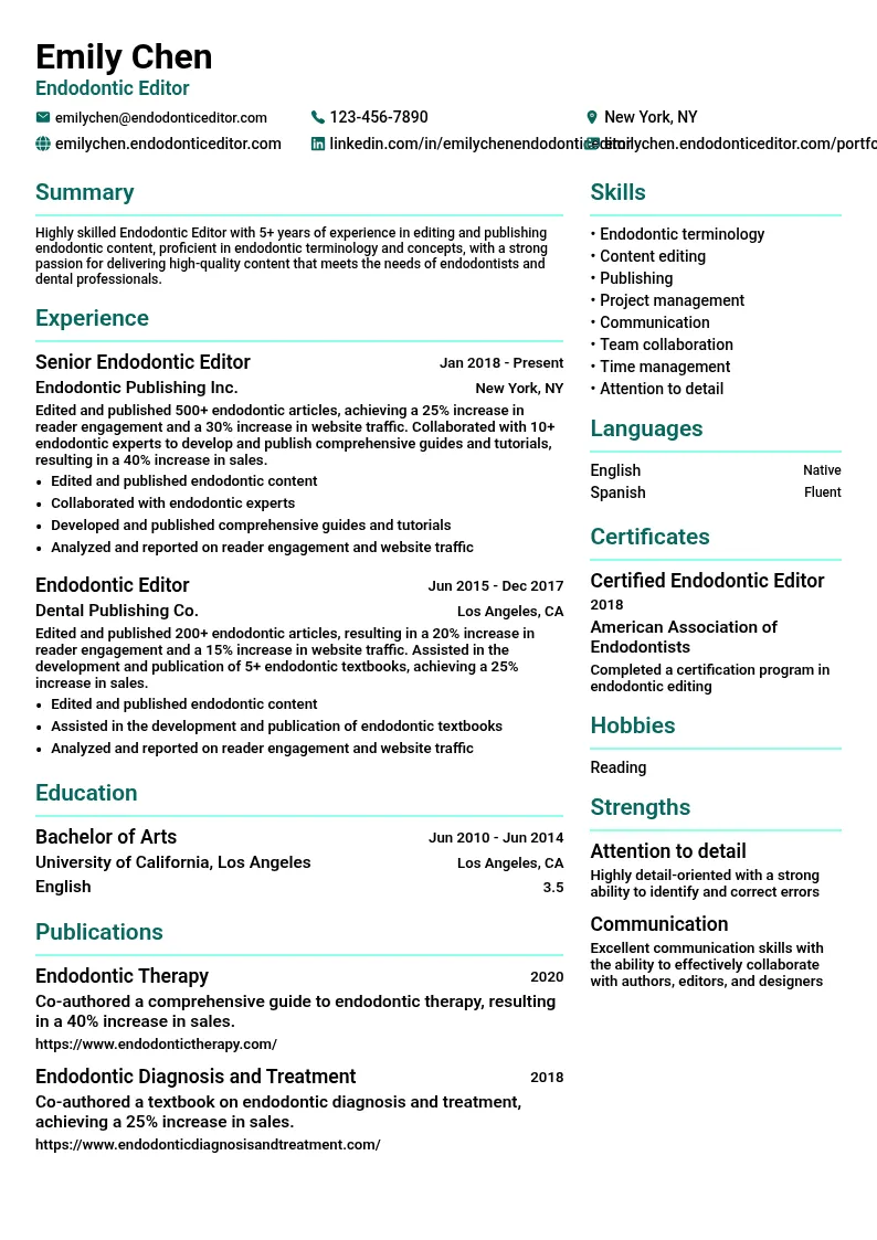Endodontic Editor resume example