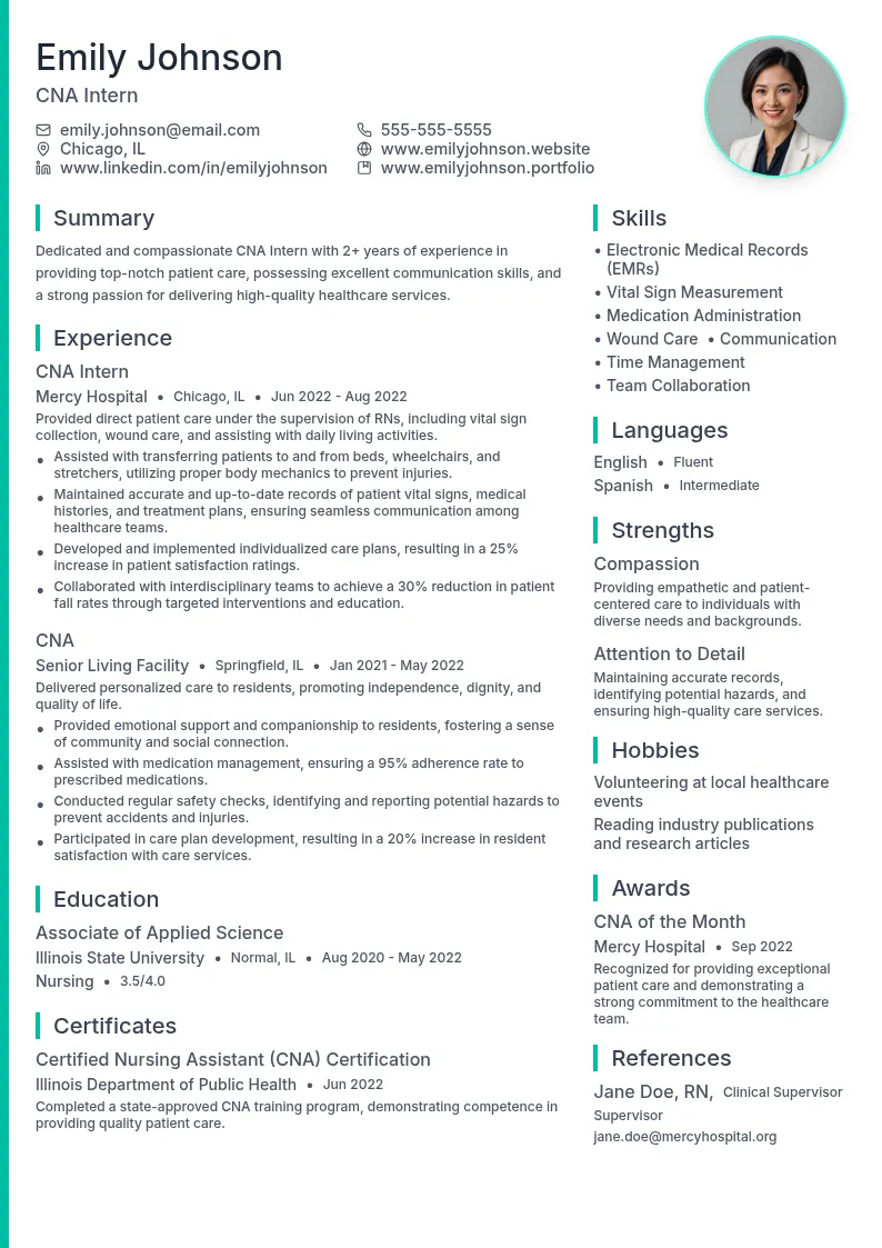 CNA Intern resume example
