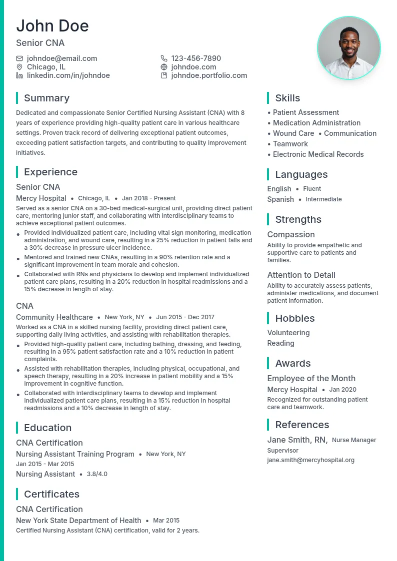 Senior CNA resume example