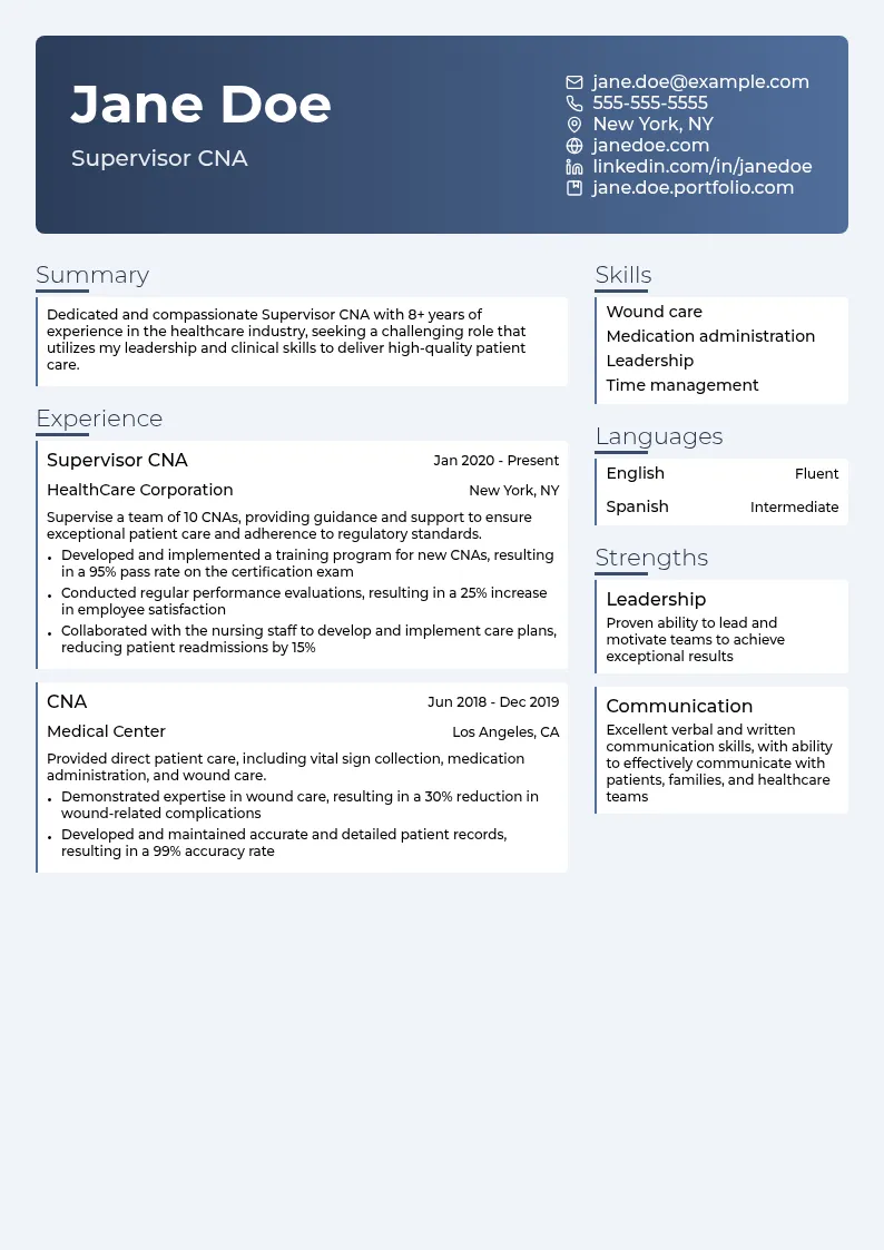 Supervisor CNA resume example