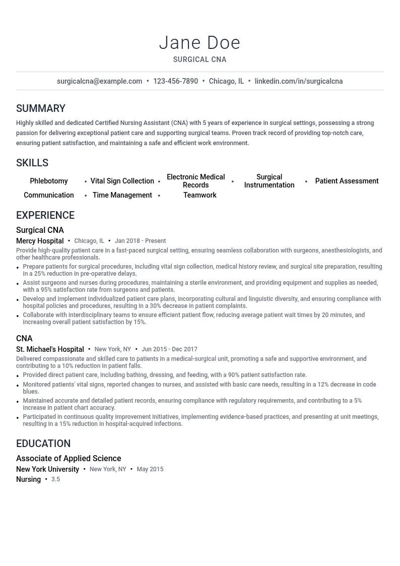 Surgical CNA resume example
