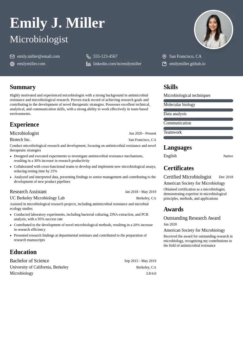 Microbiologist resume example