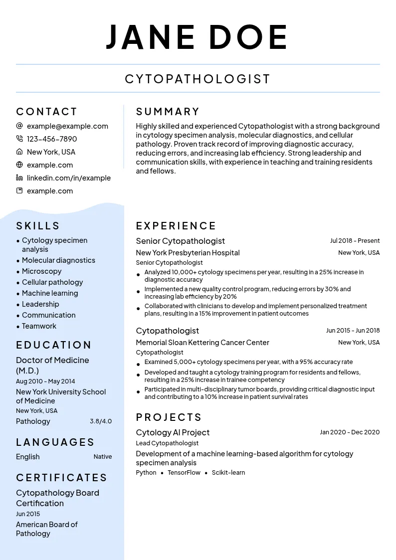 Cytopathologist resume example