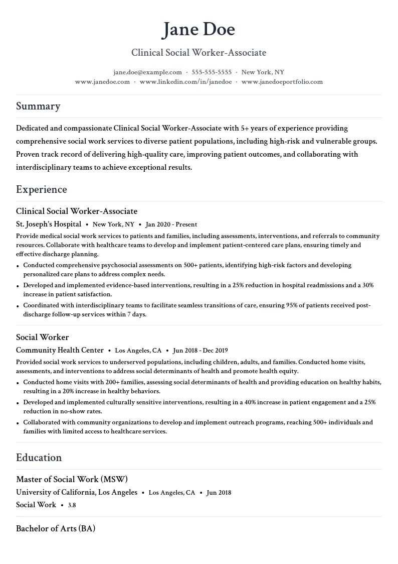Clinical Social Worker-Associate resume example