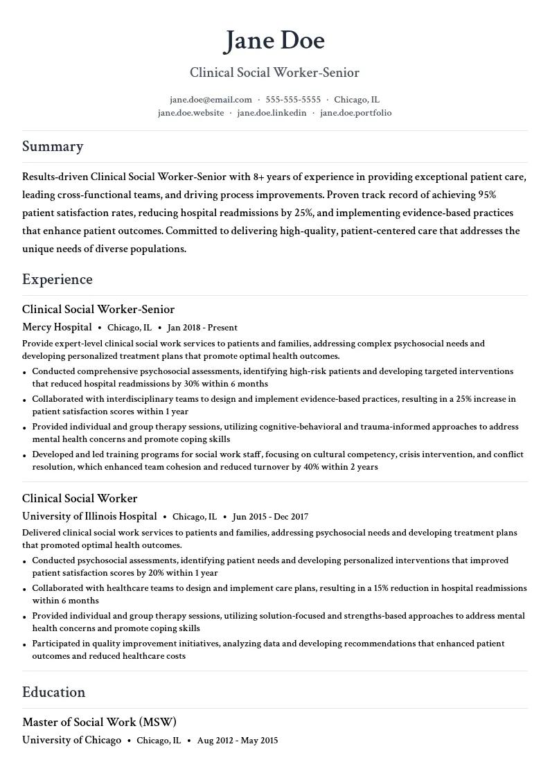 Clinical Social Worker-Senior resume example