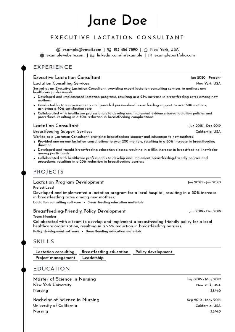Executive Lactation Consultant resume example