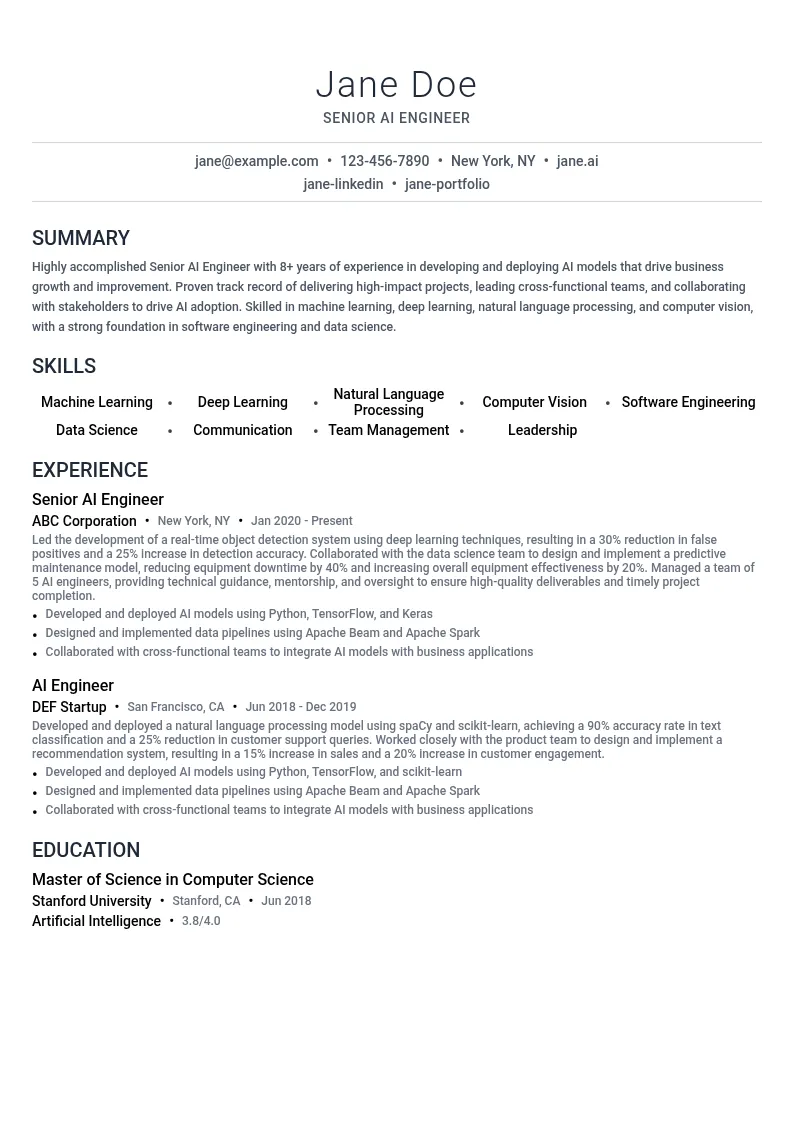Senior AI Engineer resume example
