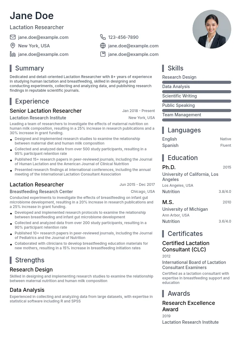Lactation Researcher resume example