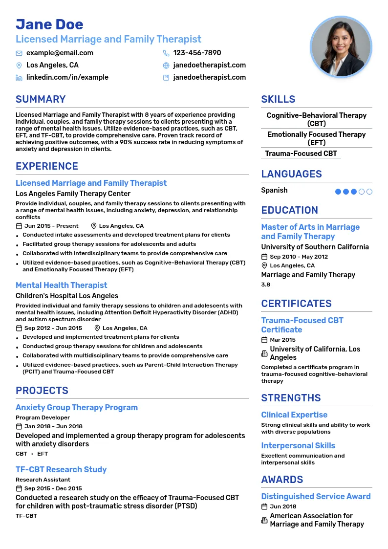 Therapist resume example