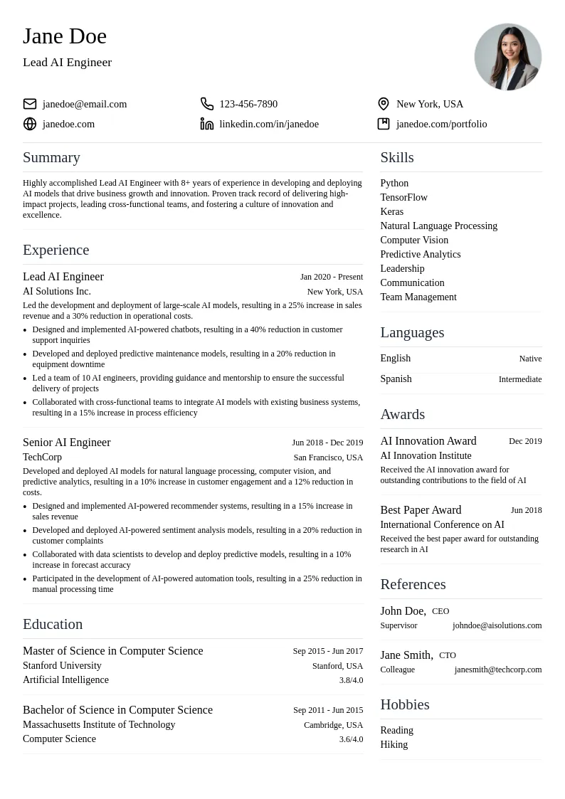Lead AI Engineer resume example