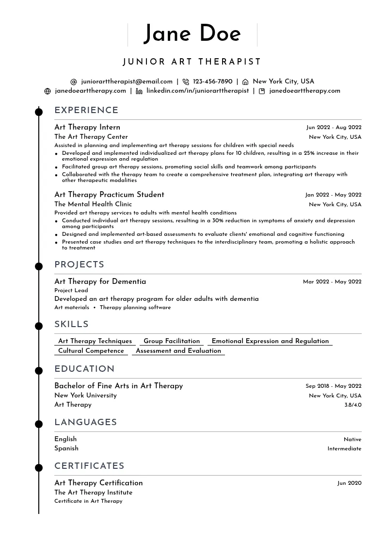 Junior Art Therapist resume example
