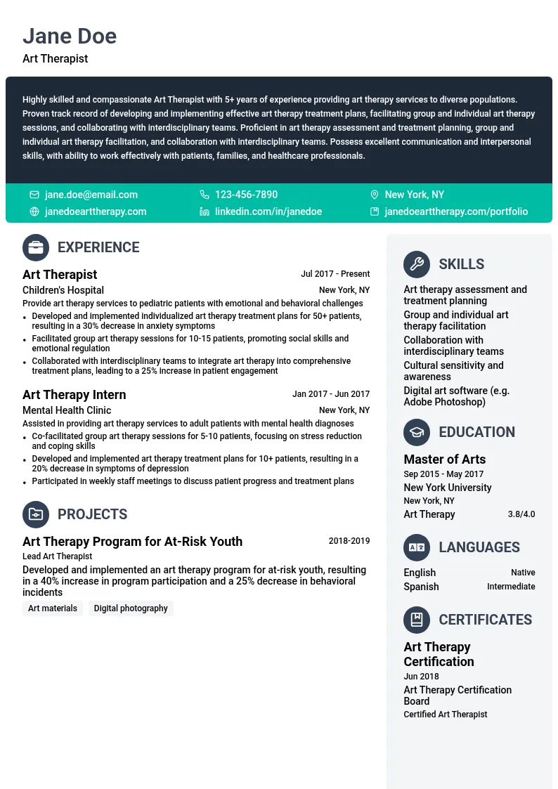 Art Therapist resume example