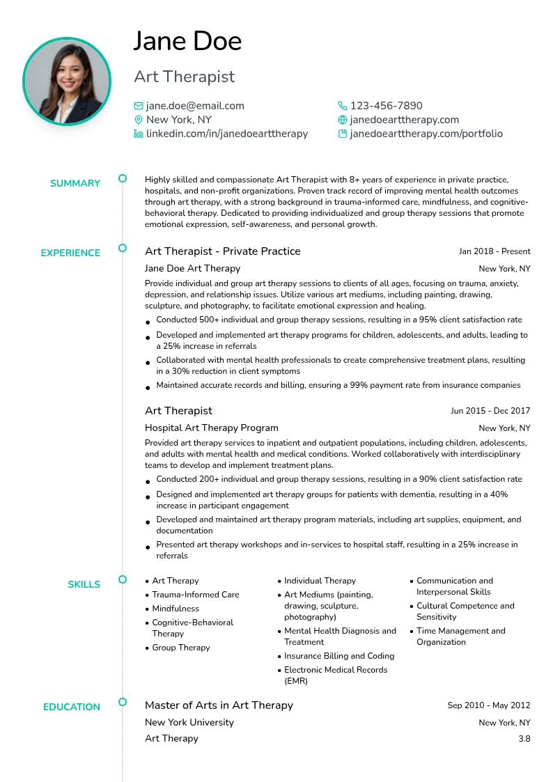 Art Therapist - Private Practice resume example