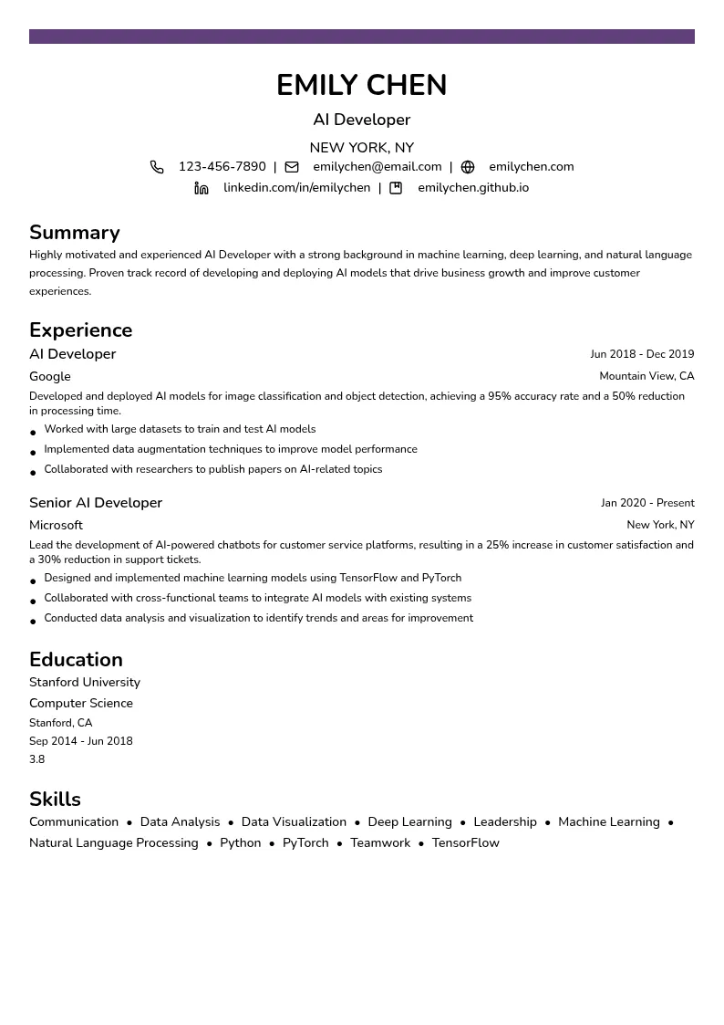 AI Developer resume example