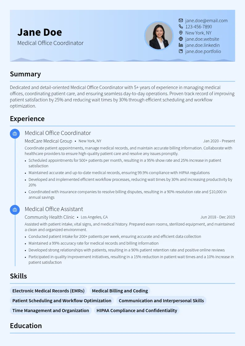 Medical Office Coordinator resume example