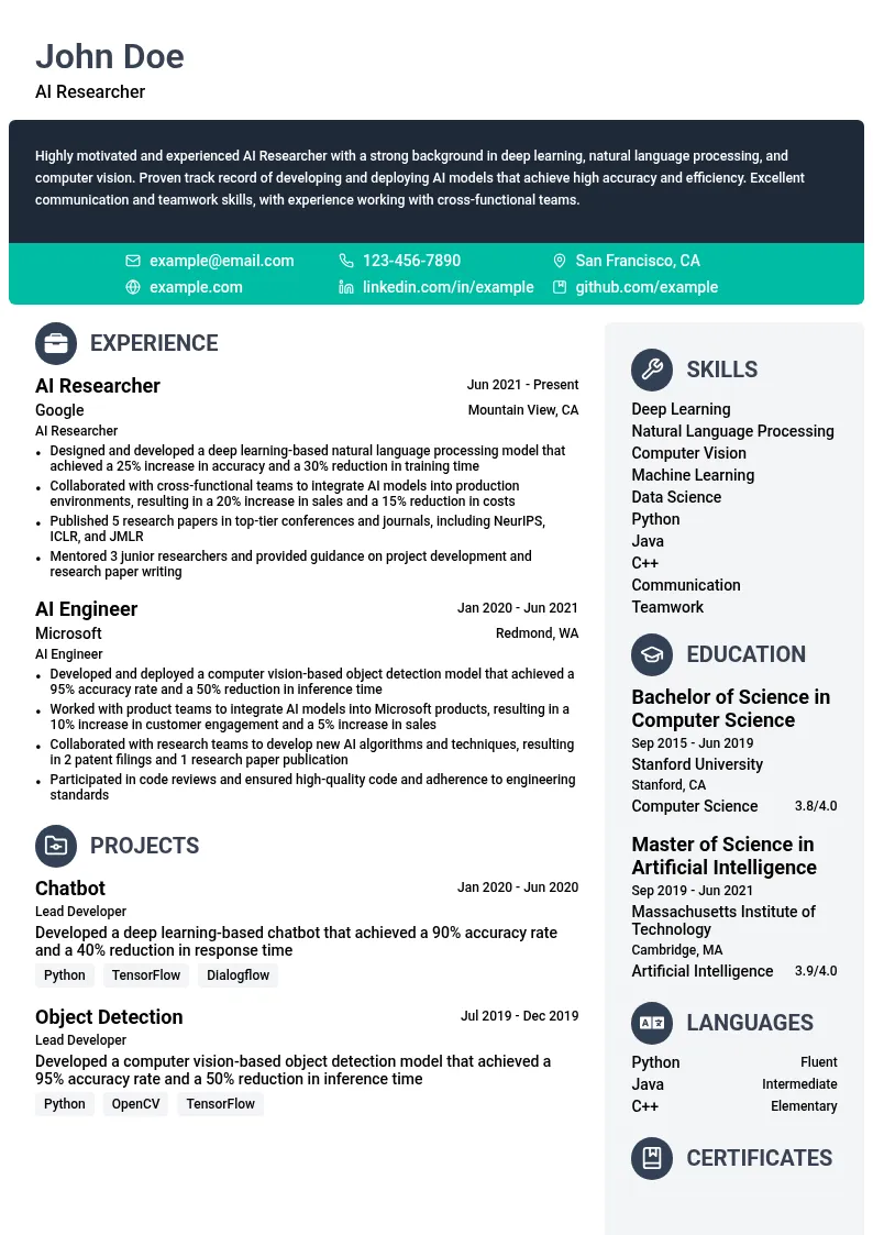 AI Researcher resume example