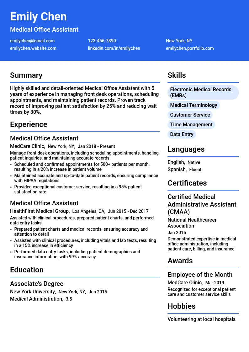 Medical Office Assistant resume example
