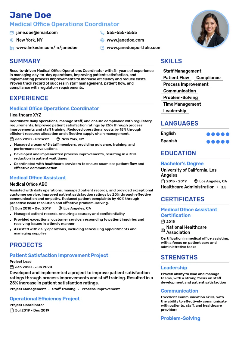 Medical Office Operations Coordinator resume example