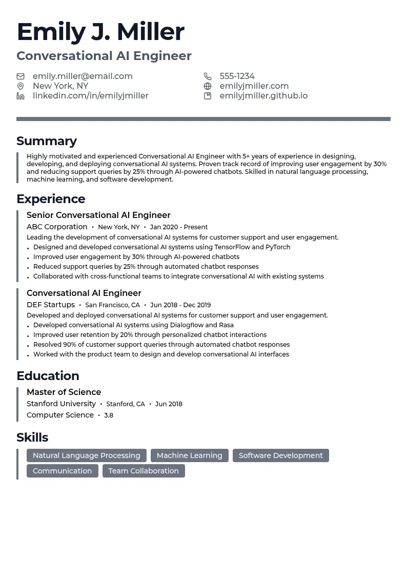 Conversational AI Engineer resume example