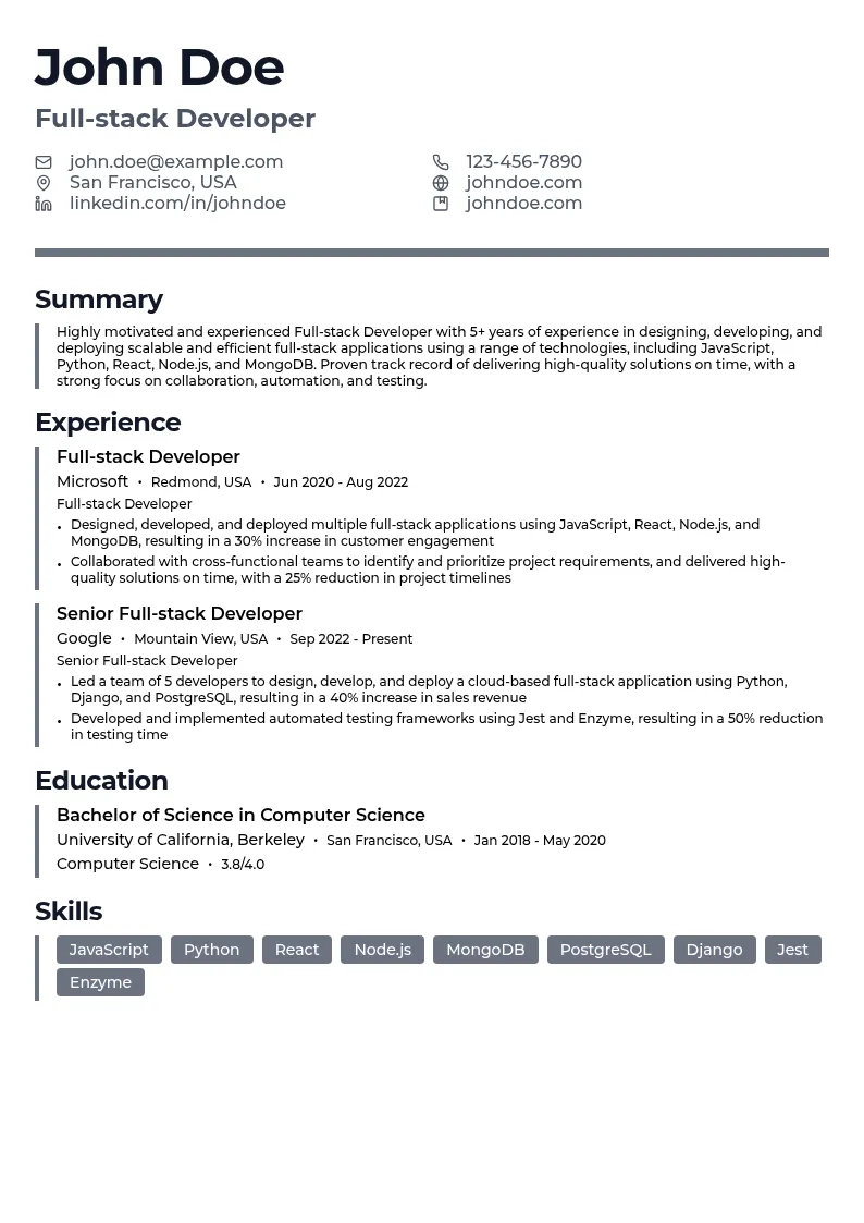 Full-stack Developer resume example