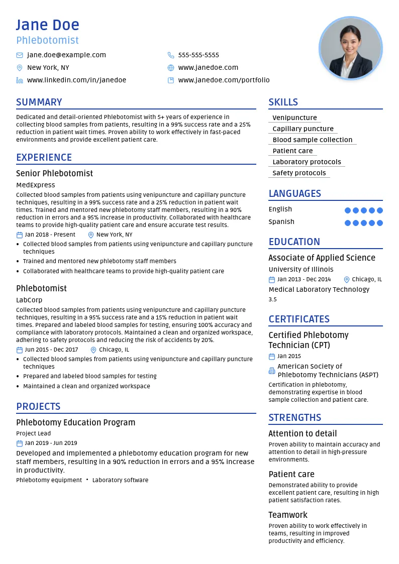 Phlebotomist resume example