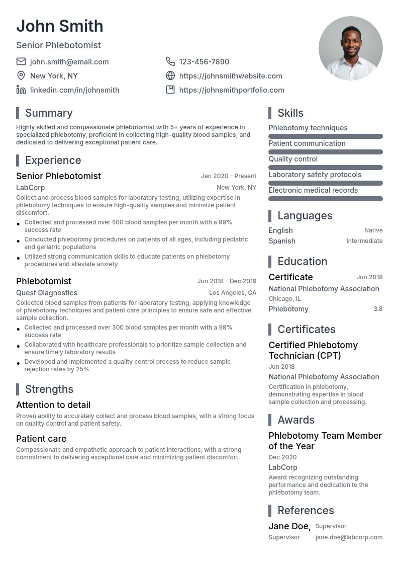 Specialized Phlebotomy resume example