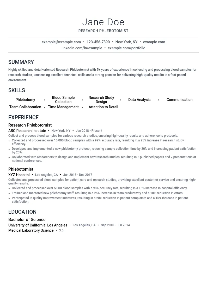 Research Phlebotomy resume example