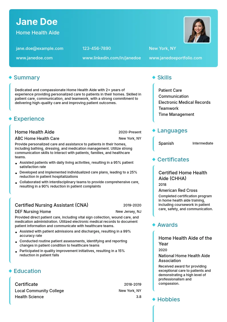 Home Health Aide resume example