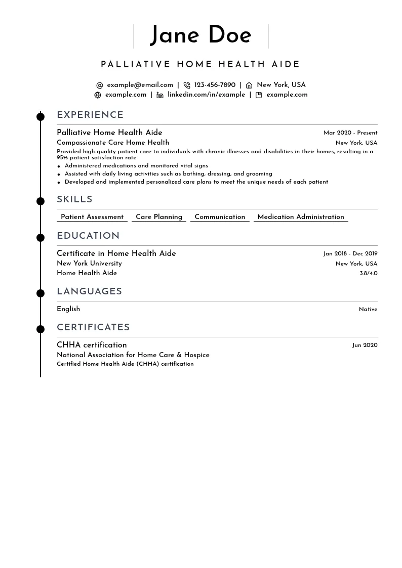Palliative Home Health Aide resume example