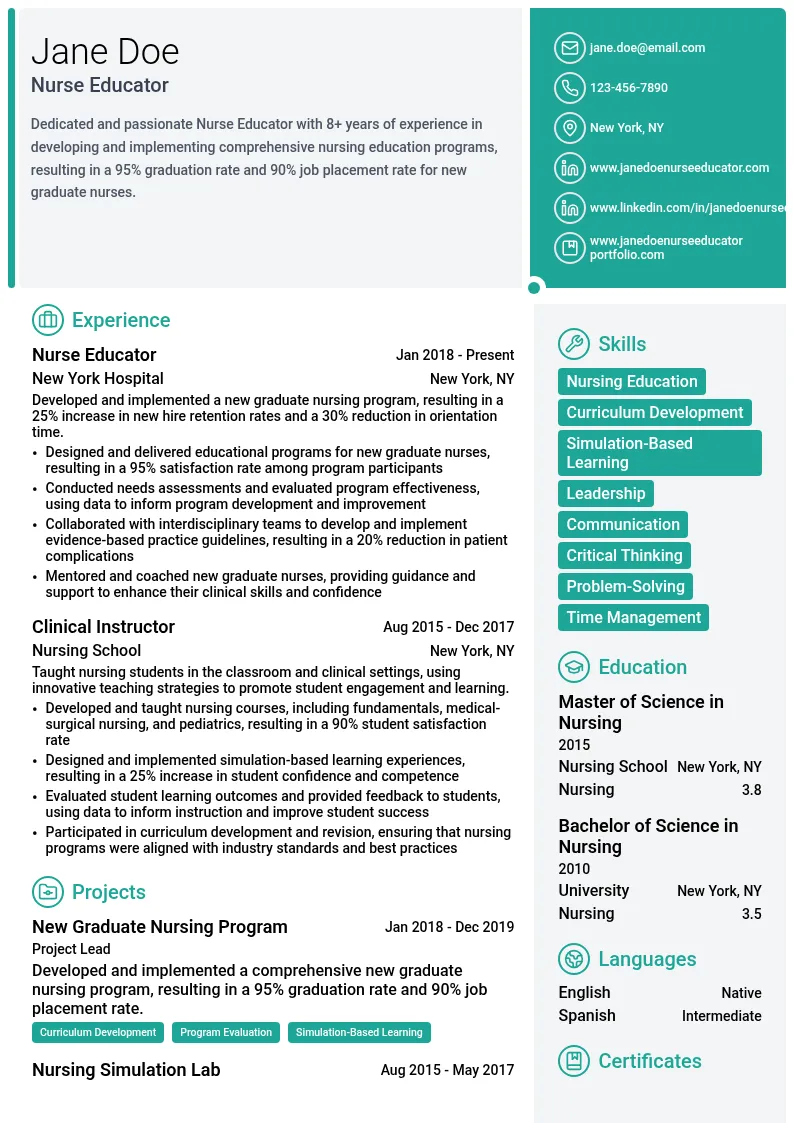 Nurse Educator resume example
