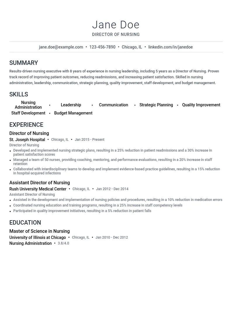 Director of Nursing resume example