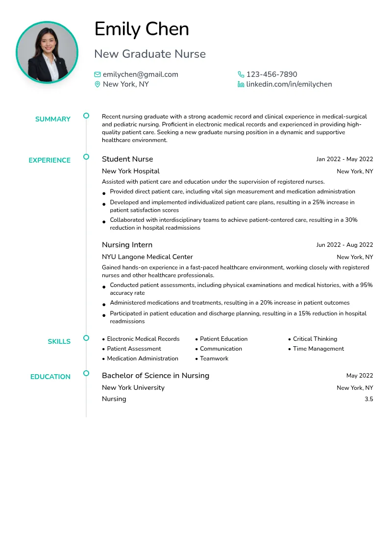 New Graduate Nursing resume example