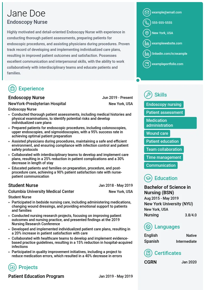 Endoscopy Nurse resume example
